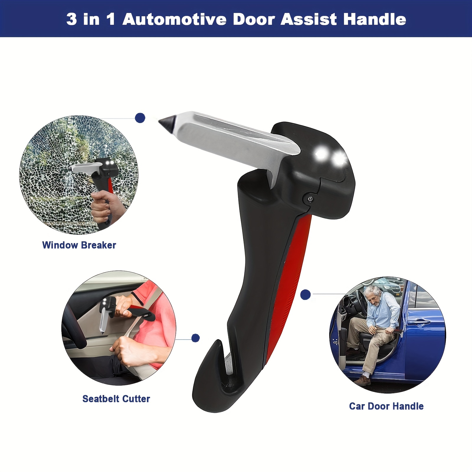 3 In 1 Automotive Door Assist Handle, Car Handle Assist For Elderly And  Handicapped, Seatbelt Cutter, Window Breaker, Car Door Handle For Seniors