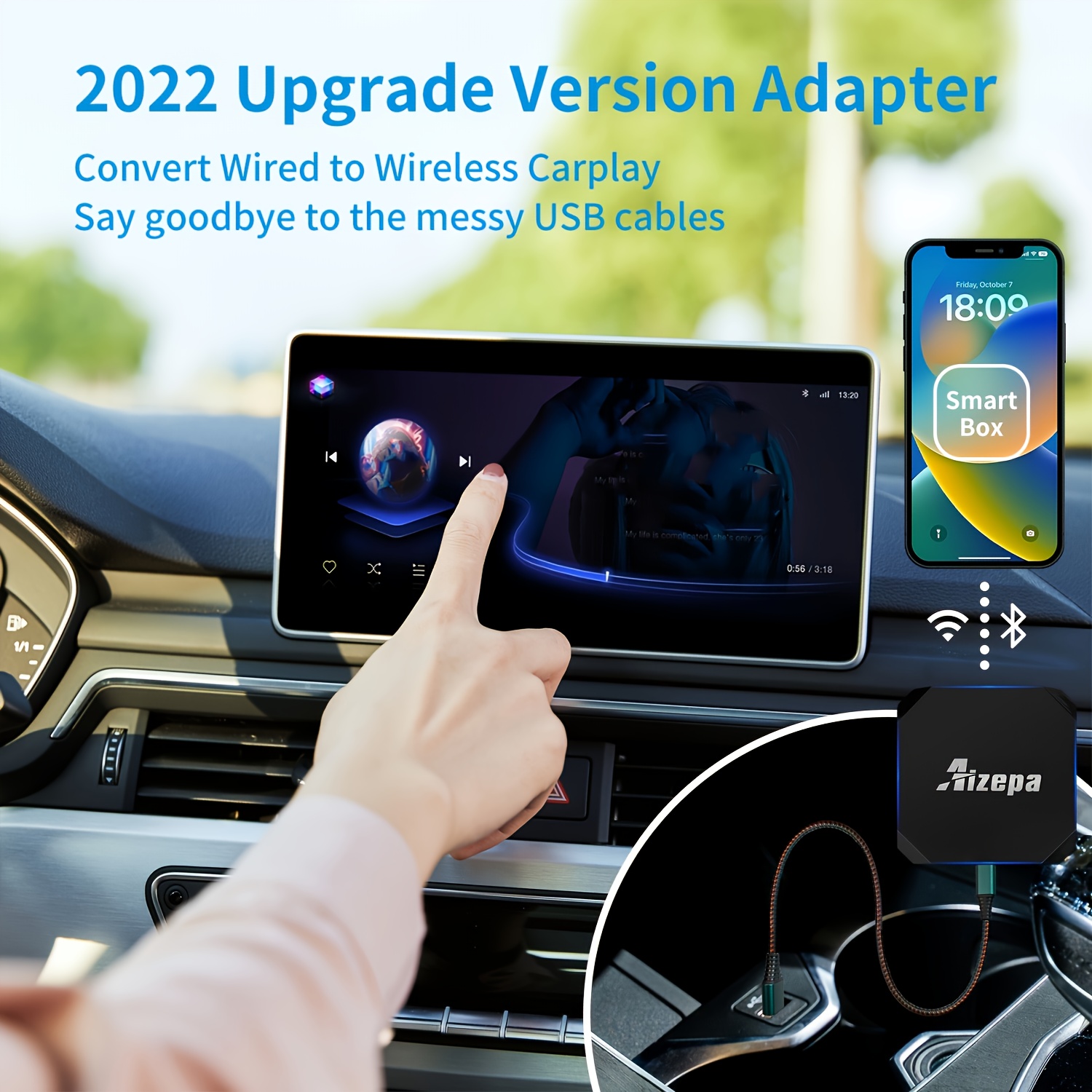 Adaptador inalámbrico CarPlay, adaptador inalámbrico CarPlay para iPhone  2022, actualización de Apple CarPlay inalámbrico Plug & Play de 5.8 GHz