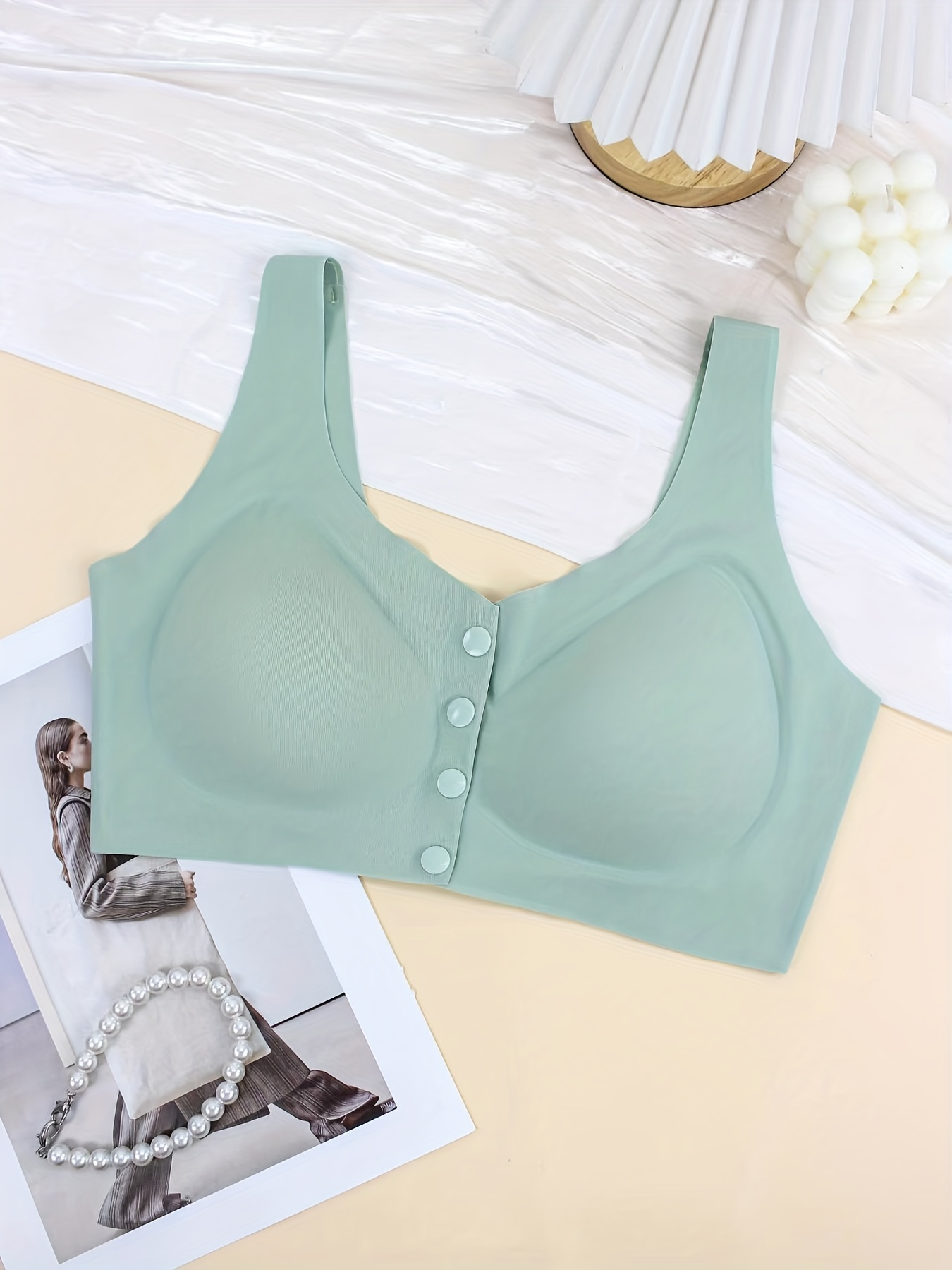 Seamless Solid Wireless Bra Comfy Breathable Front Buckle - Temu