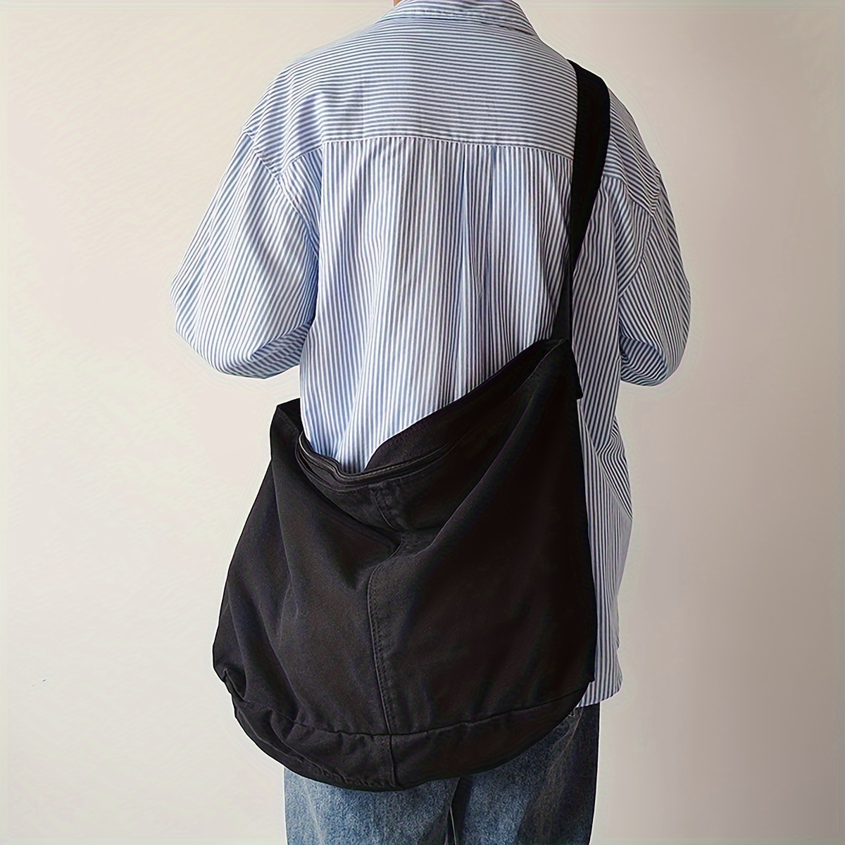 item picture extra large capacity canvas crossbody bag adjustable wide strap durable stylish minimalist black shoulder bag for daily   school use