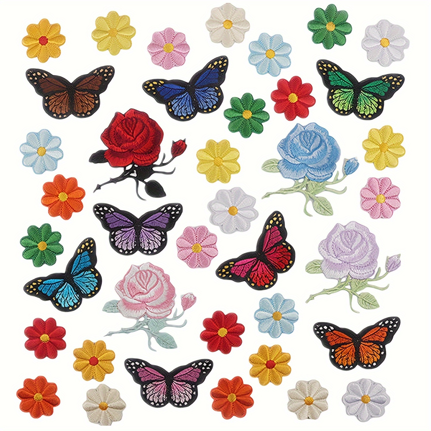  40pcs Butterfly and Flower Iron On Patches, Flower Butterfly  Embroidery Patches Colored Sunflower Floral Iron On Patches Sew On Patches  for Clothes DIY Decoration (40 Styles)