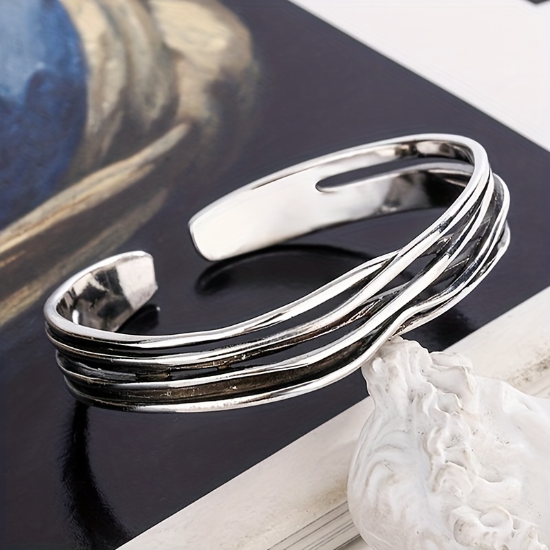 Men's Classic Silver Curved Branch Open Bracelet