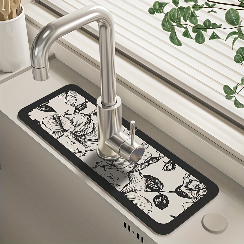 Silicone Drain Mat, Kitchen Faucet Sink Splash Guard, Boho Style