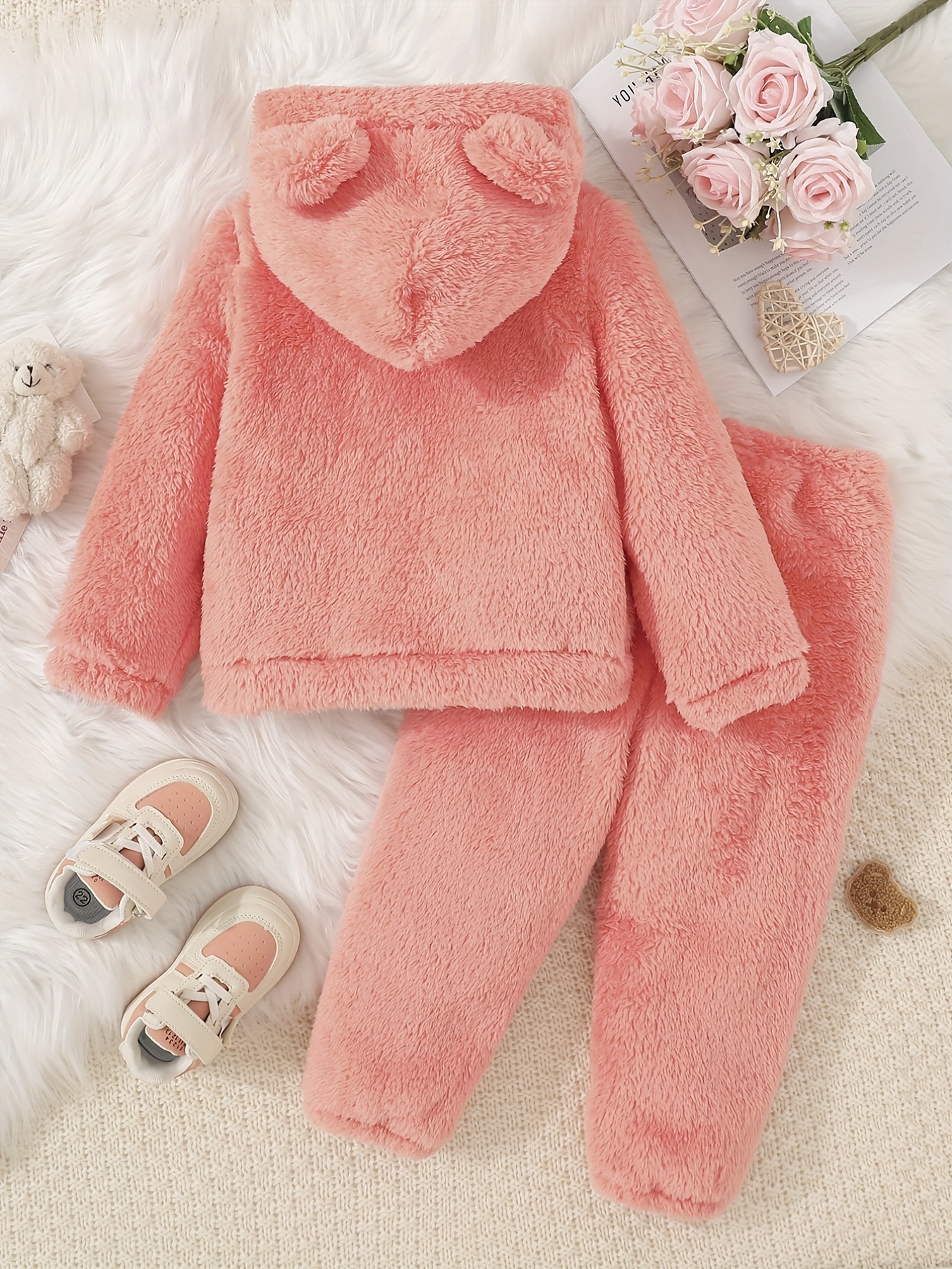  Women's Cute Bunny Ears Pajama Set Fluffy Fleece Teen Girls  Sleepwear Warm Winter Rabbit Hooded 2pcs Lounge Pjs Set : Sports & Outdoors