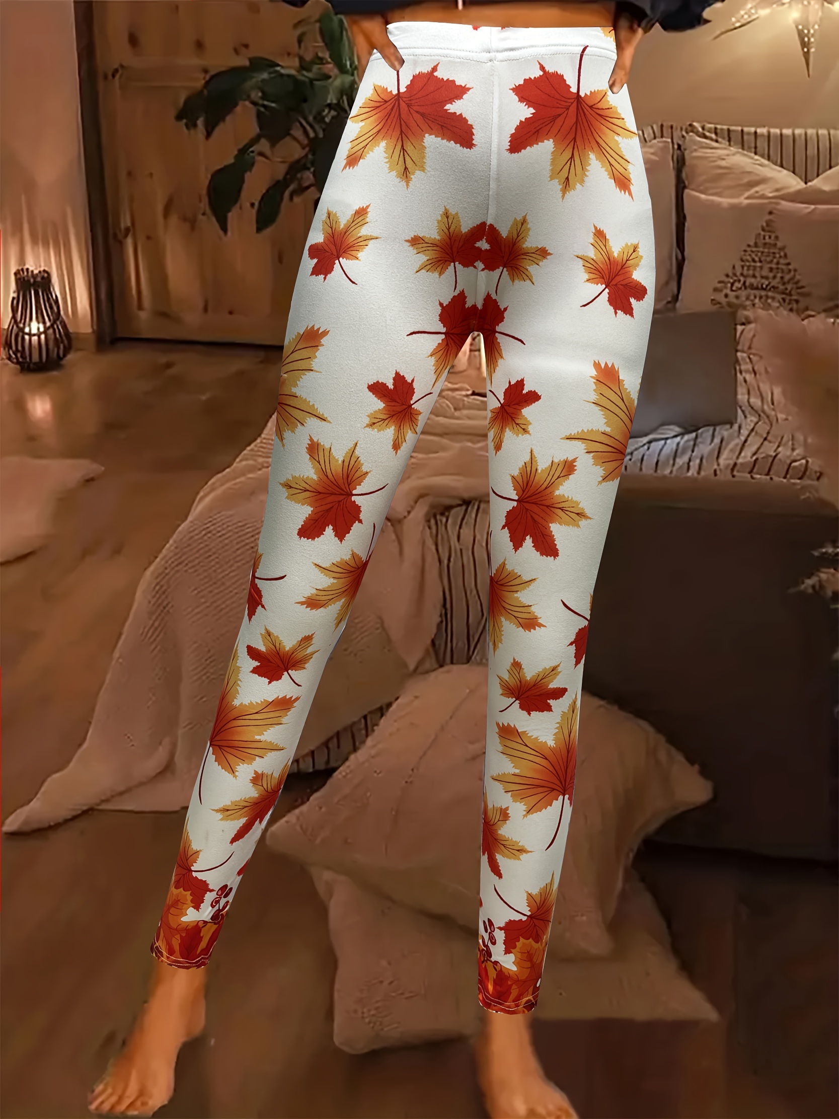 Printed Leggings Leaves White