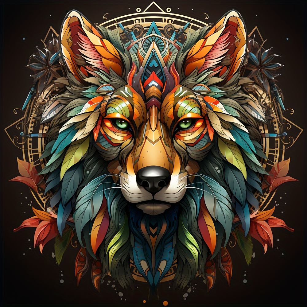 

1pc Large Size 40x40cm/15.7x15.7inch Without Frame Diy 5d Diamond The Colorful Wolf King, Full Rhinestone Painting, Diamond Art Embroidery Kits, Handmade Home Room Office Decor