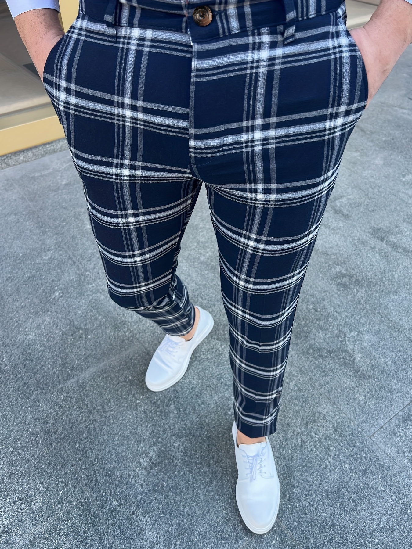 Plus Size Pants Soft Color Block Plaid Casual Comfortable Business Tapered Long Pants | Shop The Trends | Temu