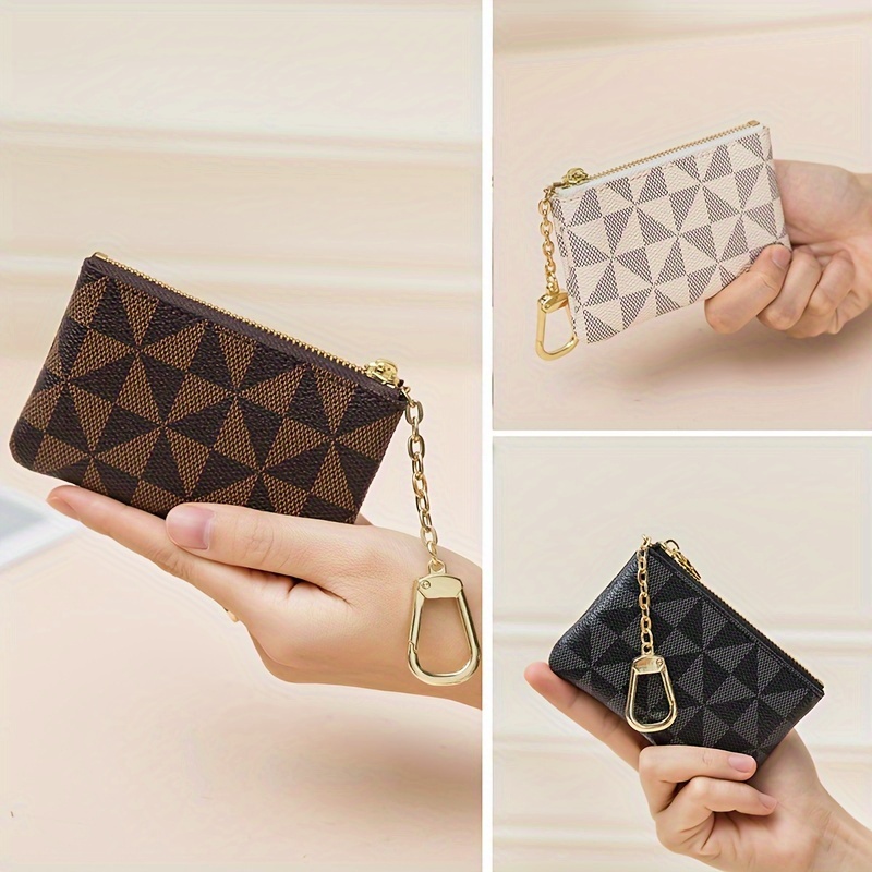 Mini Geometric Pattern Coin Purse, Zipper Clutch Carry On Bag With Keychain,  Pu Leather Wallet - Temu