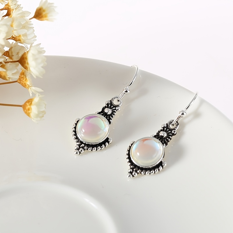 Vintage Moonstone Long Drop Dangle Earrings