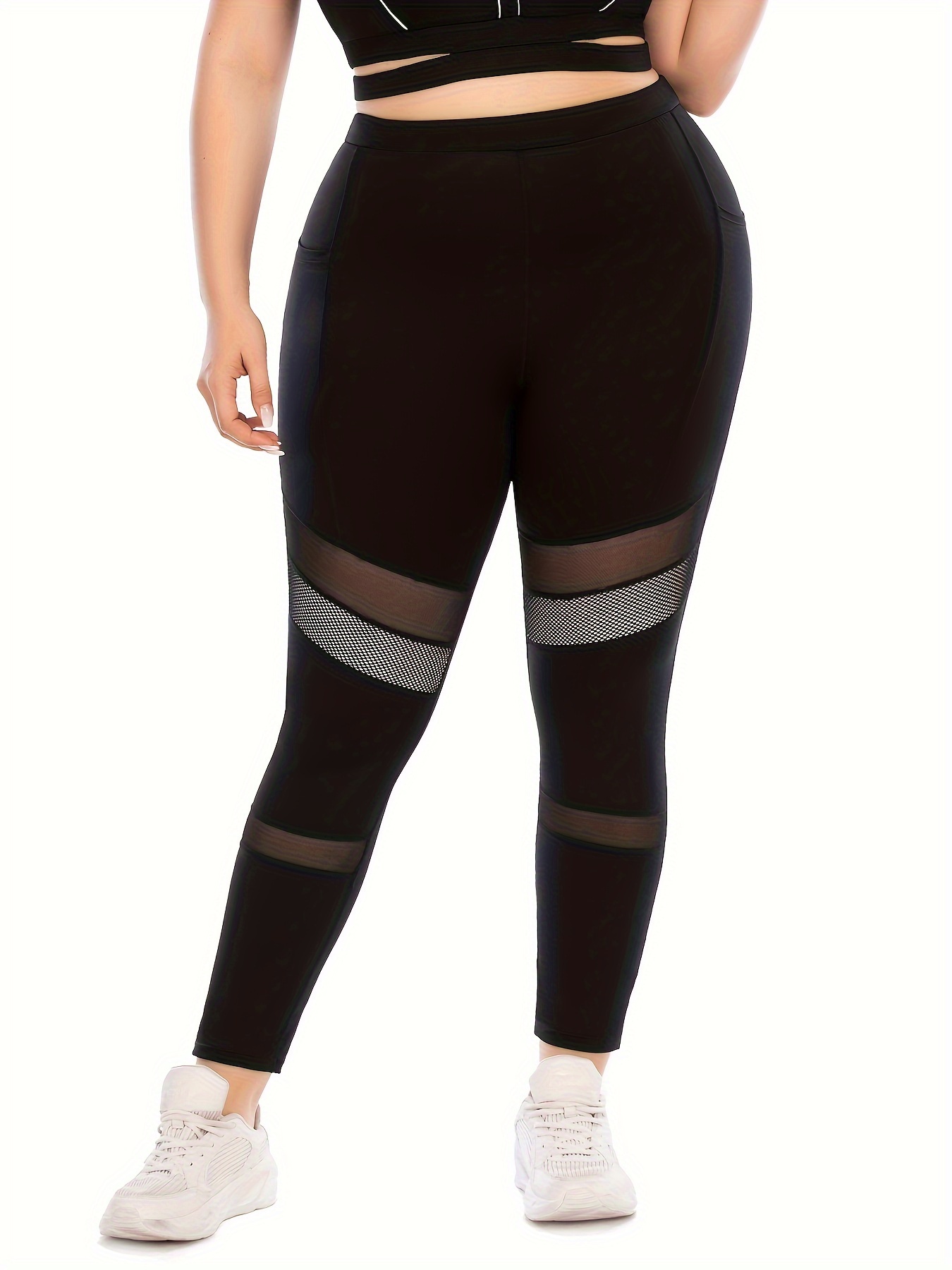 plus size sports leggings womens plus mesh contrast black high waist skinny fit finess yoga pants leggings black 0