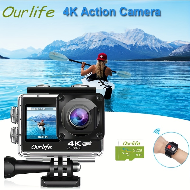 Action Camera 4K - Motorcycle Helmet Underwater WiFi Touch Screen Camera  With 60FPS 20MP 8X Zoom Lens EIS Stabilization, include Remote Control