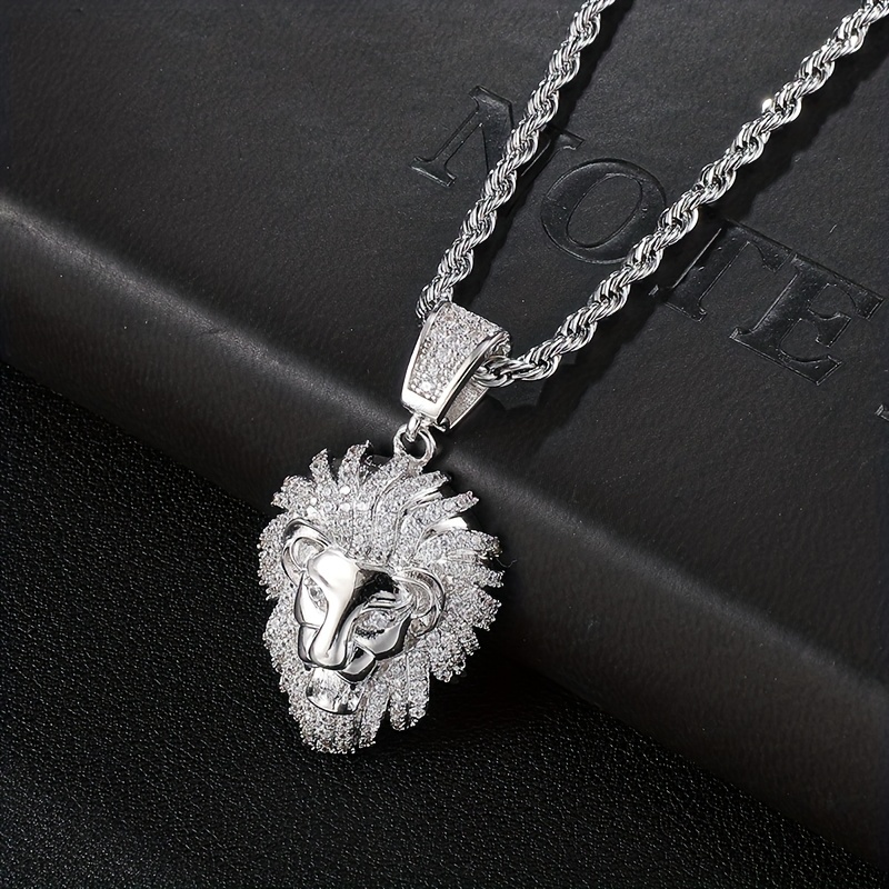 1pc Vintage Style Copper Rhinestone Lion Head Pendant Necklace for Men,Temu