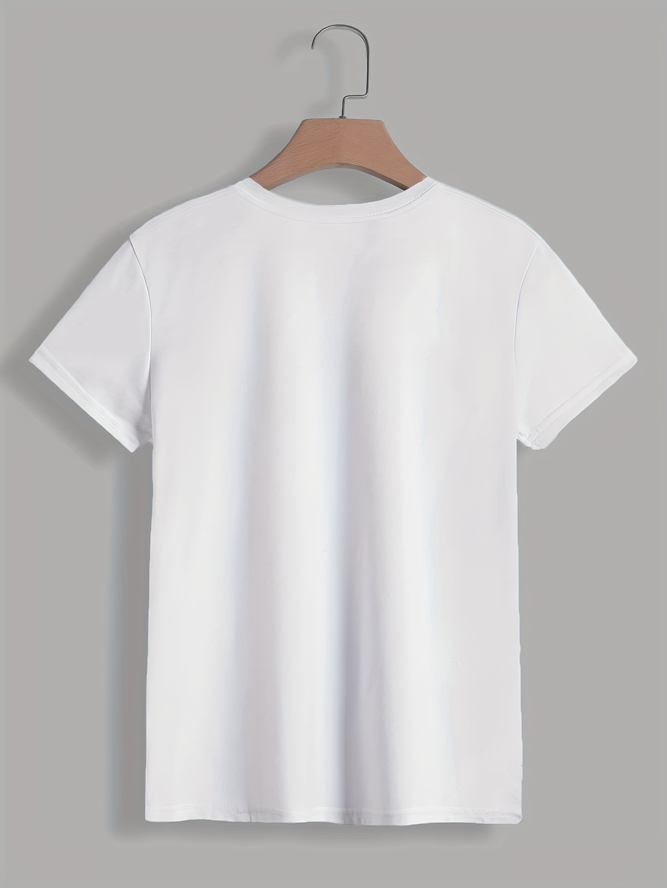Plus Size Casual Tee, Women's Plus Letter Print Short Sleeve Round Neck Slight Stretch T-Shirt