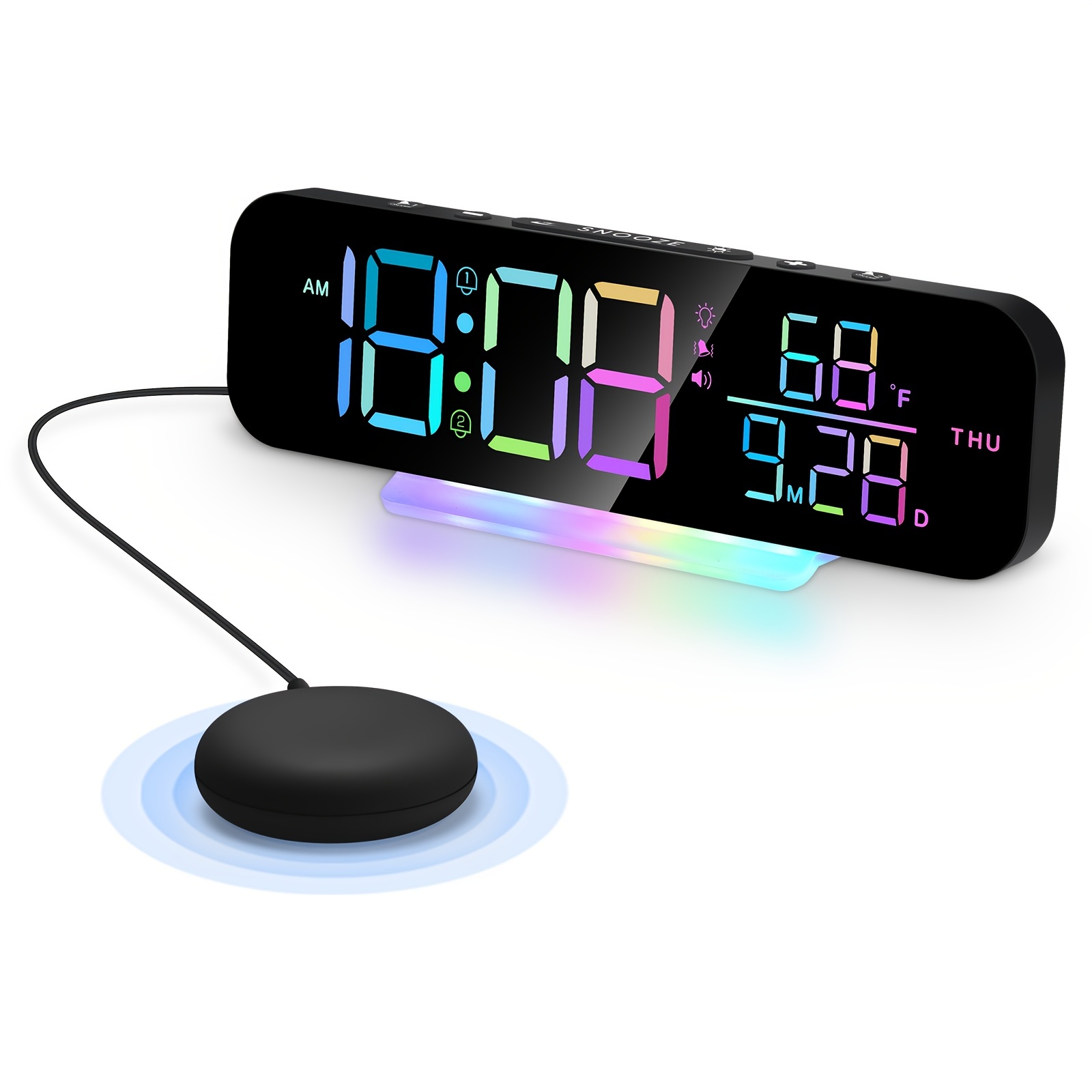 Reloj de pared digital con pantalla RGB dinámica, dígito grande de 3  pulgadas, 12/24 horas, control remoto, reloj de pared para sala de estar,  cocina