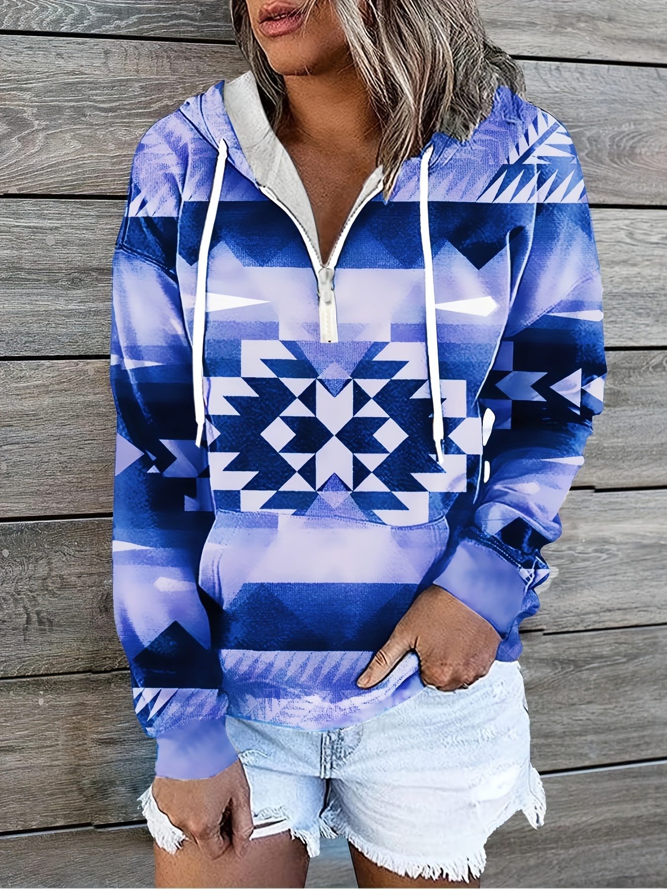 Aztec Pattern Hoodie Casual Long Sleeve Drawstring Hoodie - Temu Canada