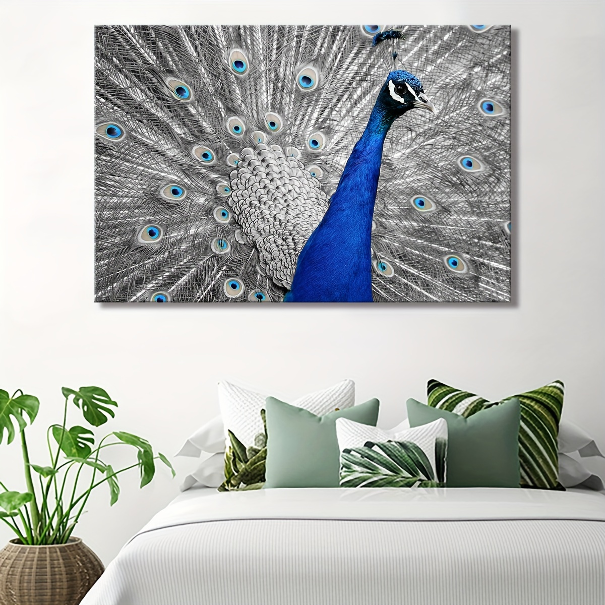 1pc Arte Pared Imagen Pavo Real, Pluma Cola Pavo Real Pintura Flores,  Decoración Pared Impresa Sala , Dormitorio Baño, Sin Marco, Descuentos