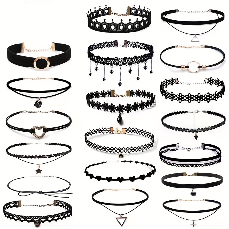 8 Pcs Chokers Set Black Choker Necklaces For Women Teen Girls Gothic Collar  Lace Velvet Chockers