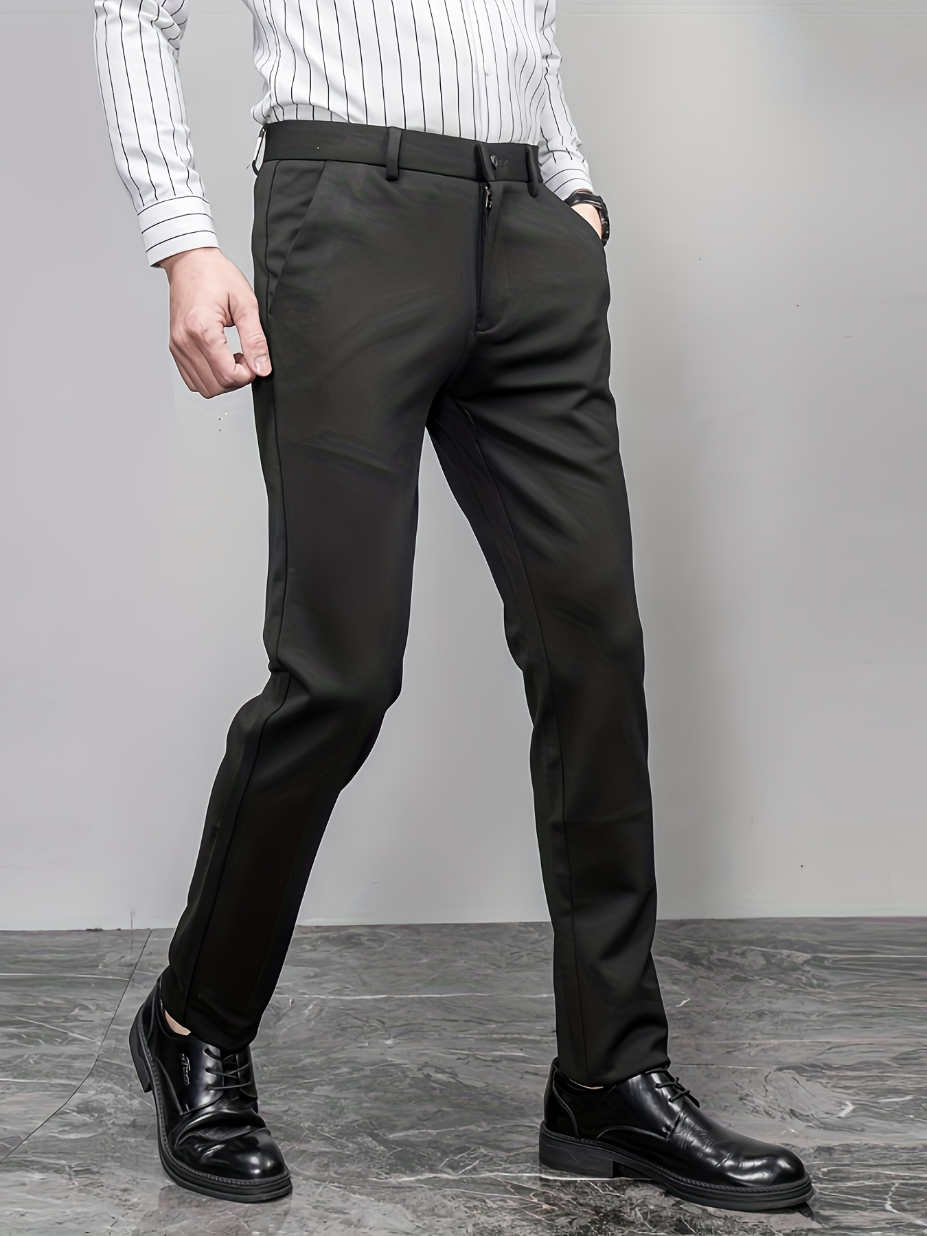 Classic Design Dress Pants Men's Formal Solid Color Stretch - Temu Canada