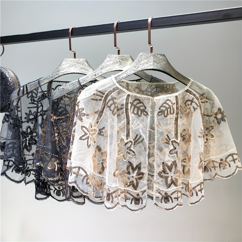 Vintage Sequin Embroidery Shawl Ruffles Cape