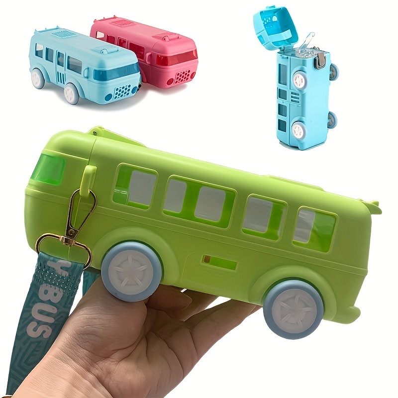 500ML Cute Bus Water Bottle with Shoulder Strap Children's Car