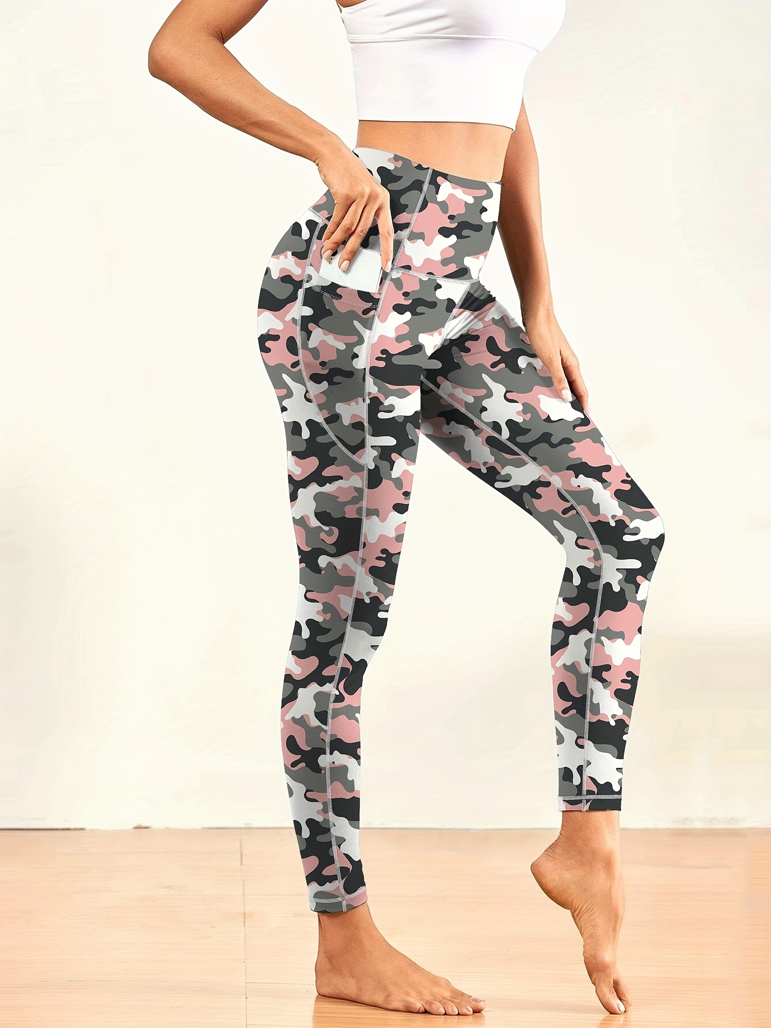 Yoga Trendy Camo Print Wideband Waist Sports Leggings