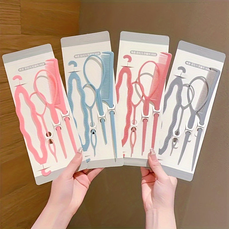 Hair Loop Styling Tool Set With 4 Topsy Tail Hair Tools - Temu