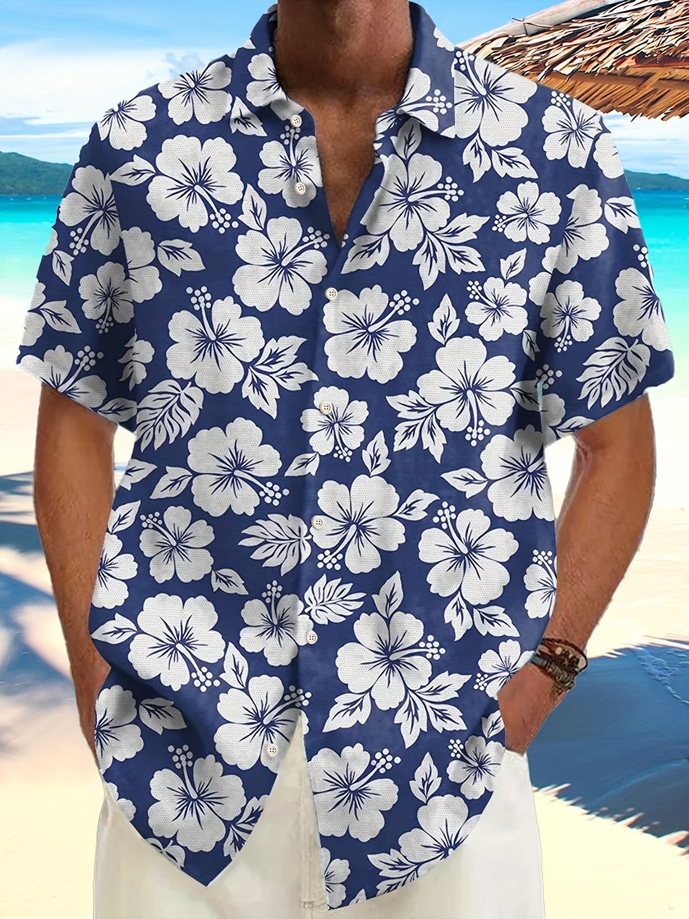 Temu Plus Size Men's Hawaiian Shirts for Beach, Comfy Flower Allover Printed Short Sleeve Aloha Shirts, Oversized Casual Loose Tops for Summer,Casual