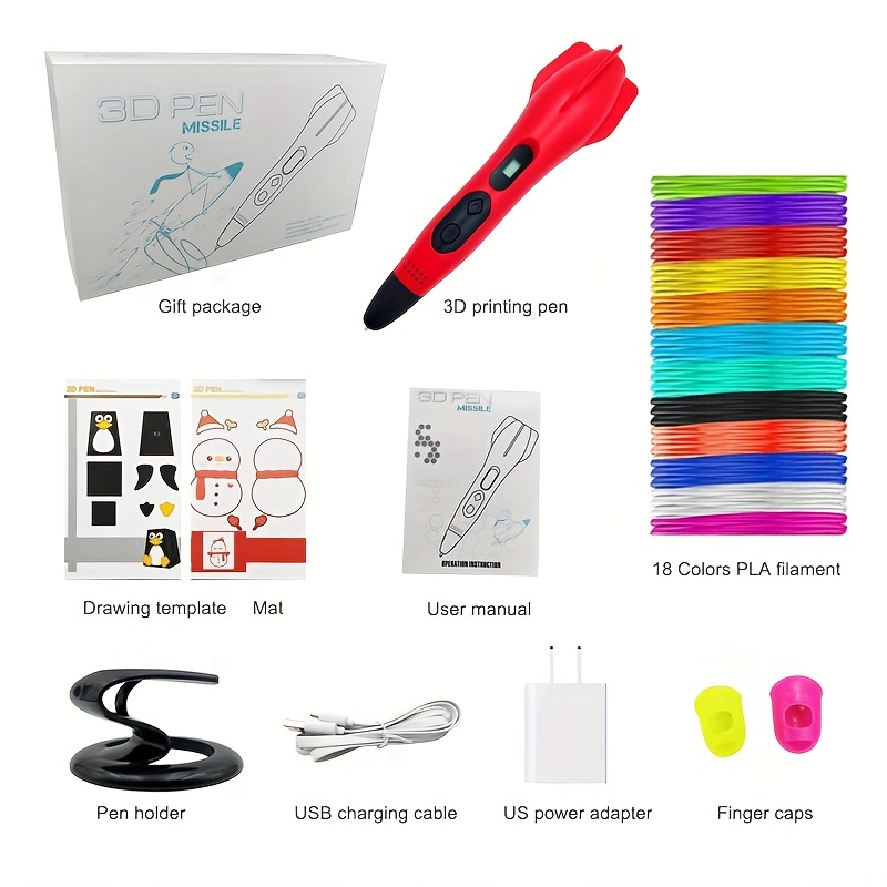 Missile 3d Printing Pen - Includes 3d Pen,18 Starter Colors Pla Filament,  Stencil Book, Project Guide,3d Drawing Printer Diy Painting Pen Us Power  Adapter/usb Cable - Temu Japan