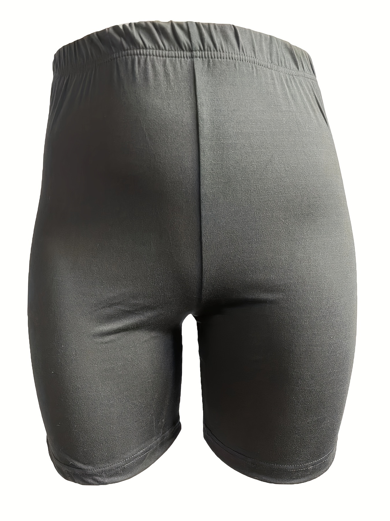 Plus Size - Women'S Plus-Size High-Waisted Shorts - Stretchy, Solid Blue, Mid-Thigh Length, Casual Leggings, Comfortable Apparel|Casual Style Shorts|Stretchy Fabric Shorts