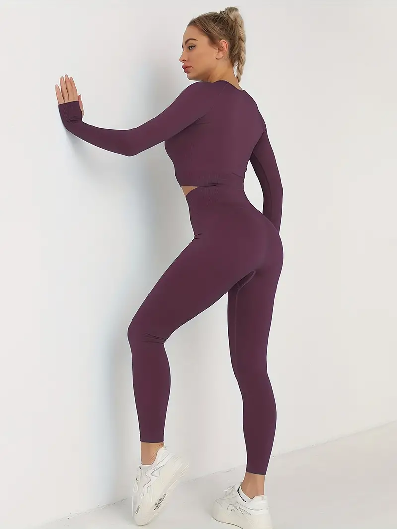 Sports Yoga Suit Seamless Skinny Stretchy Running Workout - Temu
