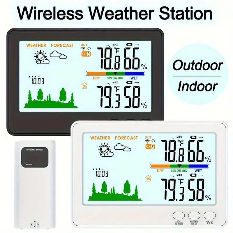 Wireless Weather Station Barometer Color Screen Indoor Outdoor Temperature  Humidity Meter Weather Trend Forecast Sensor For Home - Temu United Arab  Emirates