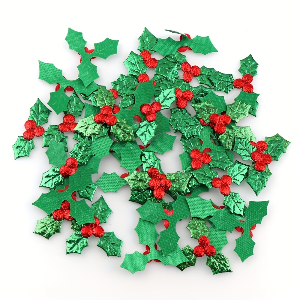 TEMU 100pcs/bag Cloth Christmas Holly Green Leaf Small Decoration Wreath Diy Hair Accessories Accessories