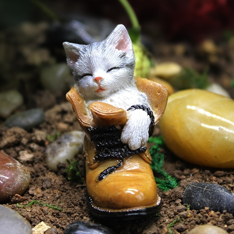 Super Mignon Minuscule Chat Figurine Décor - Jardin / Pièce