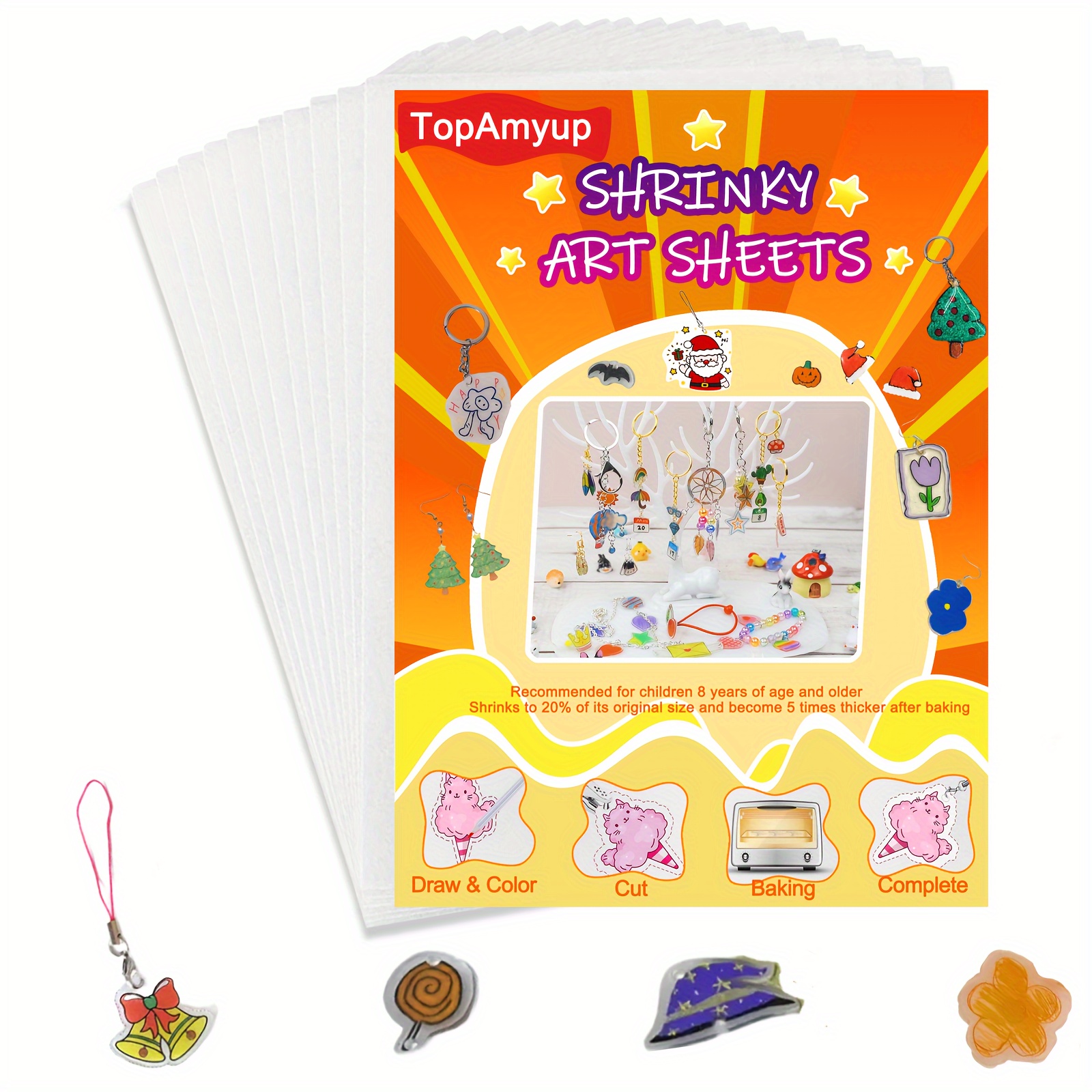 160 Pieces Shrink Paper Kit Shrink Art Kit Including 25 Pieces Shrink Plastic Sheets, 135 Pieces Keychain and Jewelry Accessories Shrinky Film