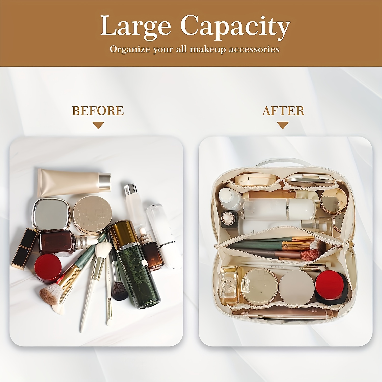 Multifunctional Large Capacity Travel Cosmetic Bag, Women Waterproof Makeup  Bag With Handle And Divider Flat Lay Makeup Organizer Toiletry Bag