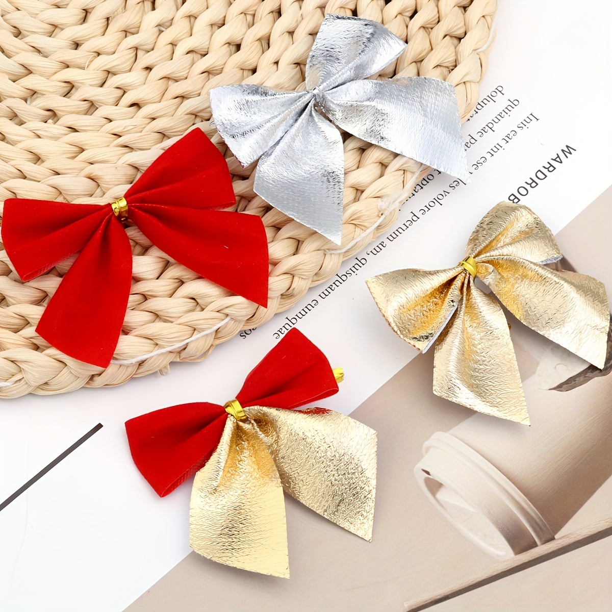 100pcs DIY Gift Decoration Polyester Ribbon Bow Gold And Silver