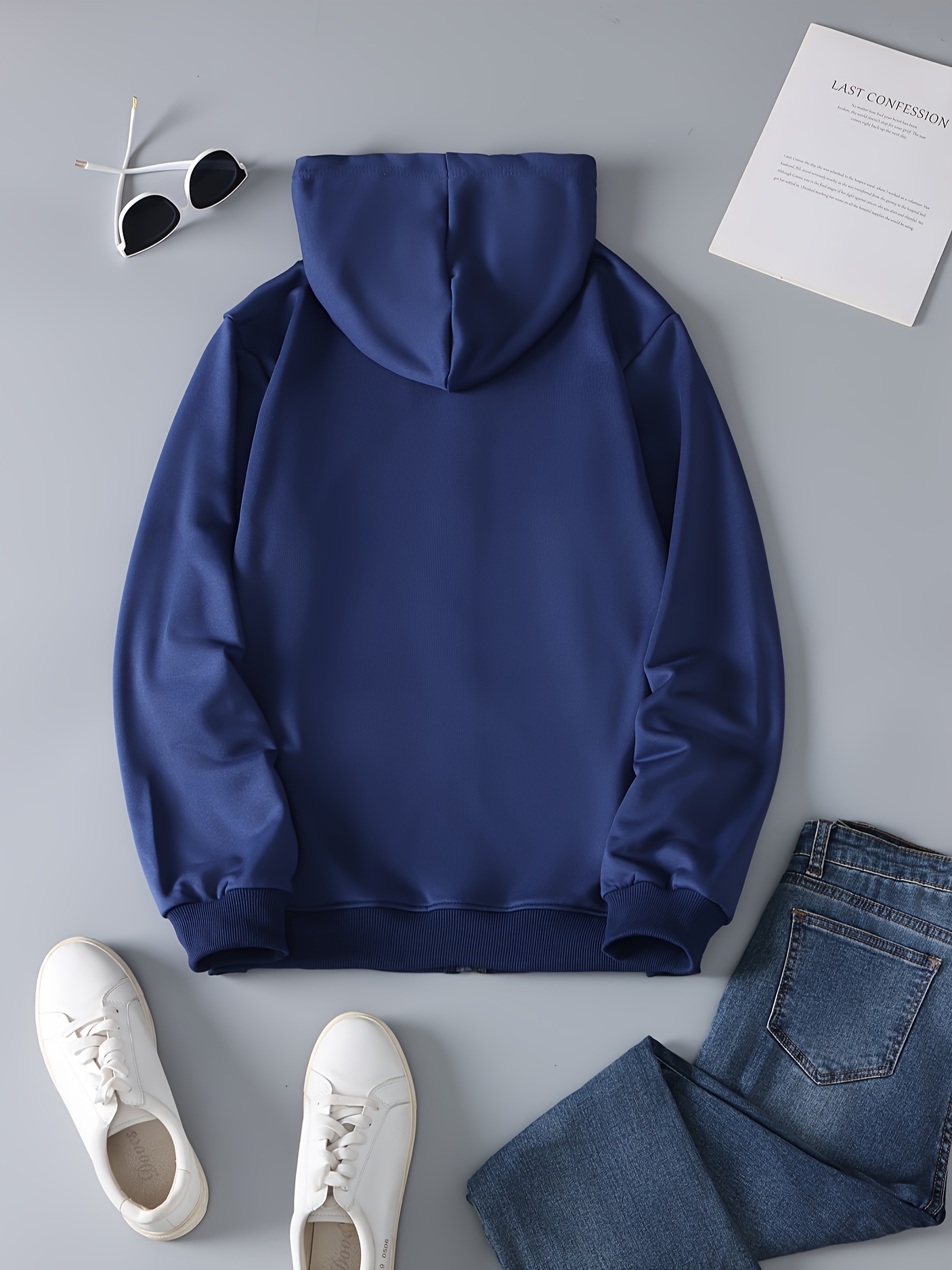 Sweatshirt jacket with a hood - navy