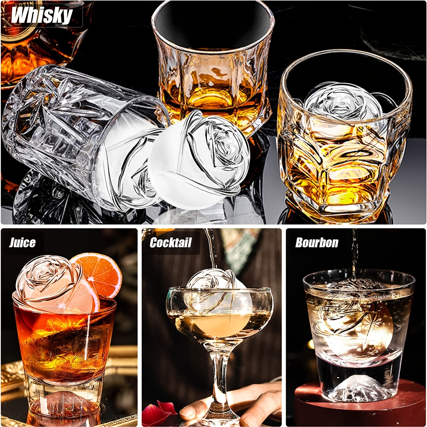 3d Rose Ice Mold - Giant Flower Shaped Ice Cube Tray For Cocktails, Juice,  Whiskey, And Bourbon - Silicone Rubber Maker For Big Ice Balls And Cute  Flower Shaped Ice Cubes - Temu