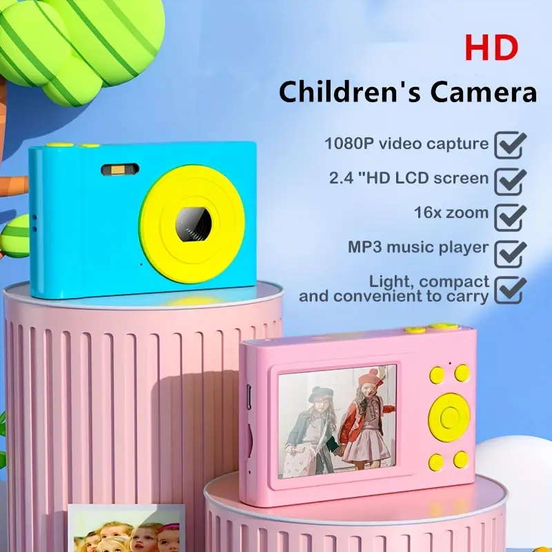 Cámara para niños, cámara de impresión instantánea de 2.4 pulgadas, cámara  digital 1080P con zoom digital de 16X, tarjeta TF de 32 GB para niños y