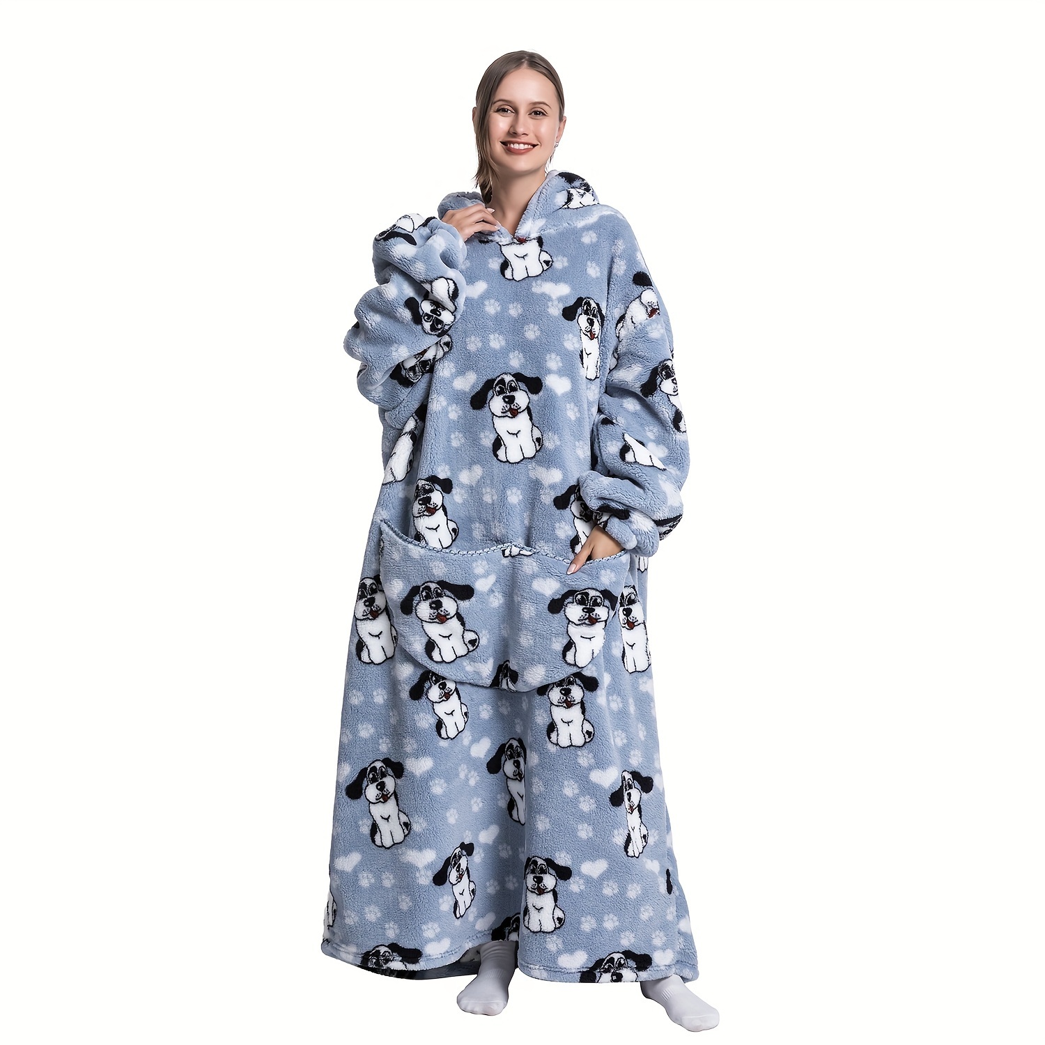 Hoodie Blanket Women Hooded Sweatshirts Luminous Fleece Oversized Warm  Wearable Blanket with Sleeve Giant Bata Manta Mujer