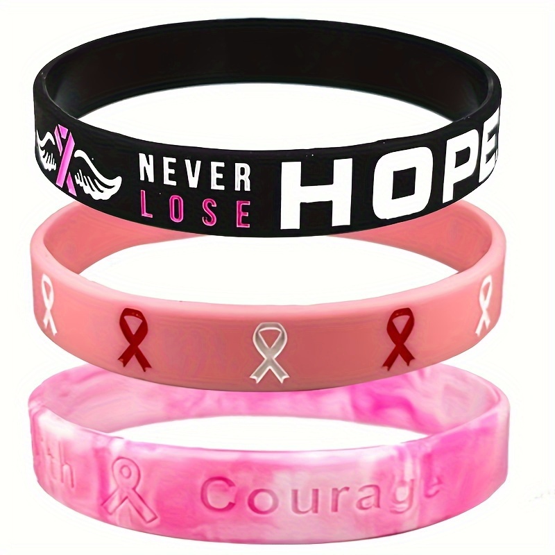 1pcs/3pcs Ribbon Thin Line Breast Cancer Awareness Rubber Bracelet Silicone Wristband Silicone Bracelet Wristband,Temu