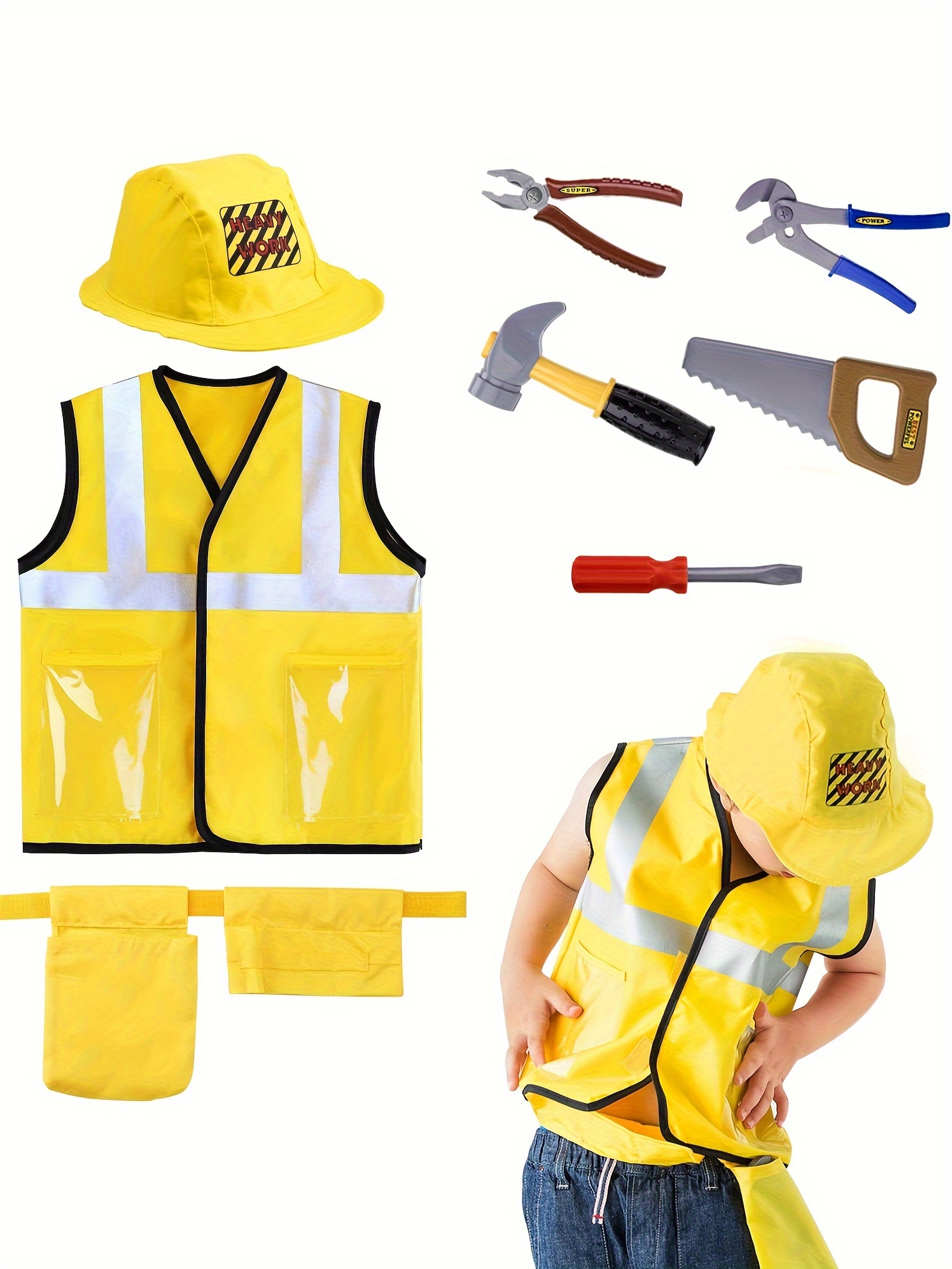 Kind Bauarbeiter Kostüm Berufe Cosplay Kostüm Werkzeugset