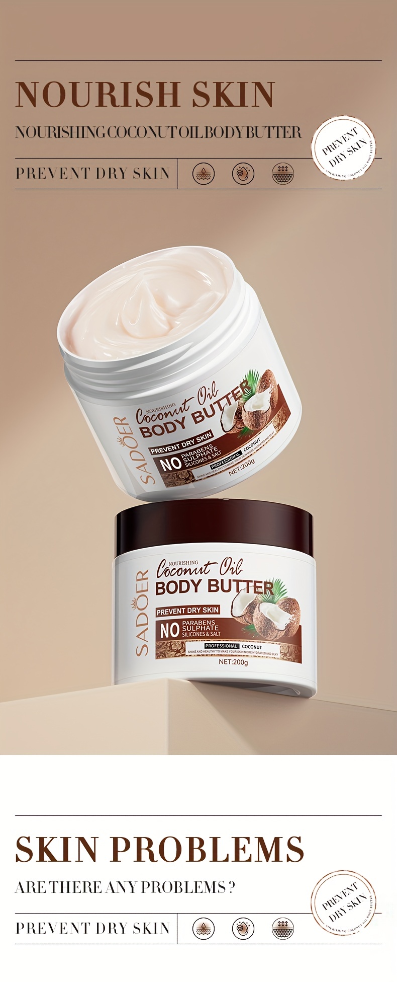 Coconut Moisturizing Body Butter, Moisturizing Long-lasting Body Cream,  Coconut Hydrating And Nourishing Body Lotion For Dry And Peeling Skin 200g  (7.