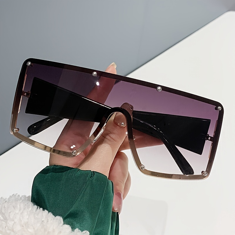 Large One-piece Fashion Sunglasses For Women Men Rivet Square Gradient  Uv400 Sun Shades For Driving Summer Beach - Temu