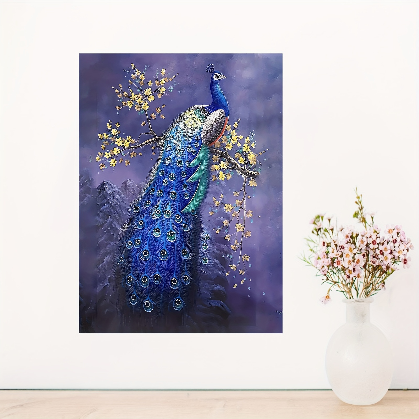 Canvas Painting Peacock And Flower Oil Painting Wall - Temu