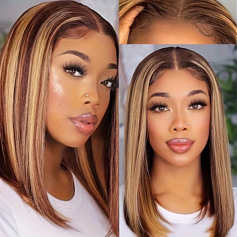

Bob Wig Human Hair Highlight Bob Lace Front Wigs Human Hair Ombre Bob Wigs For Women 4/27 13x4 Frontal Bob Wigs Human Hair Pre Plucked 150% Density