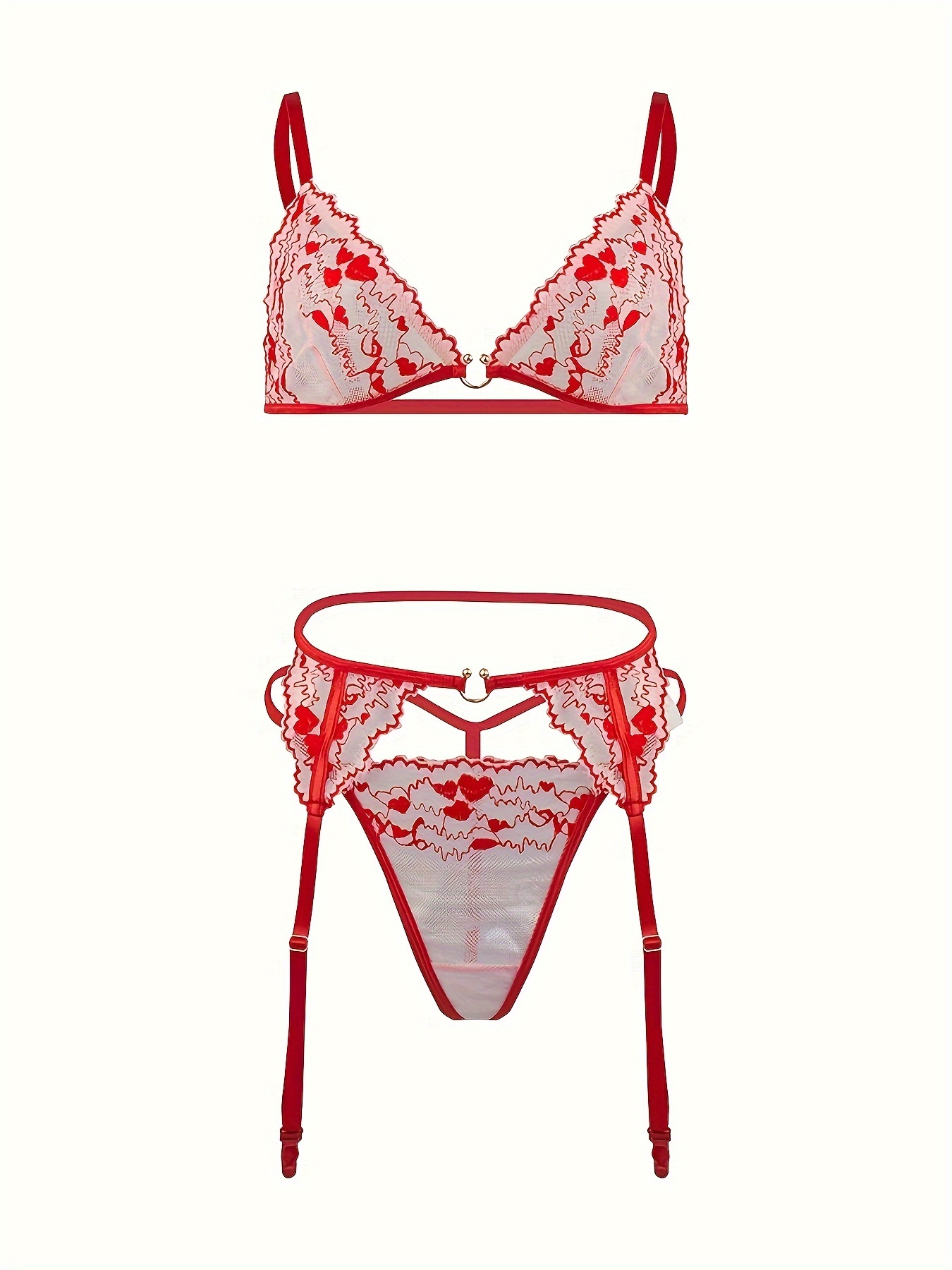 Sexy Heart Lace Embroidery Lingerie Set Cross Bands Bra - Temu Mexico