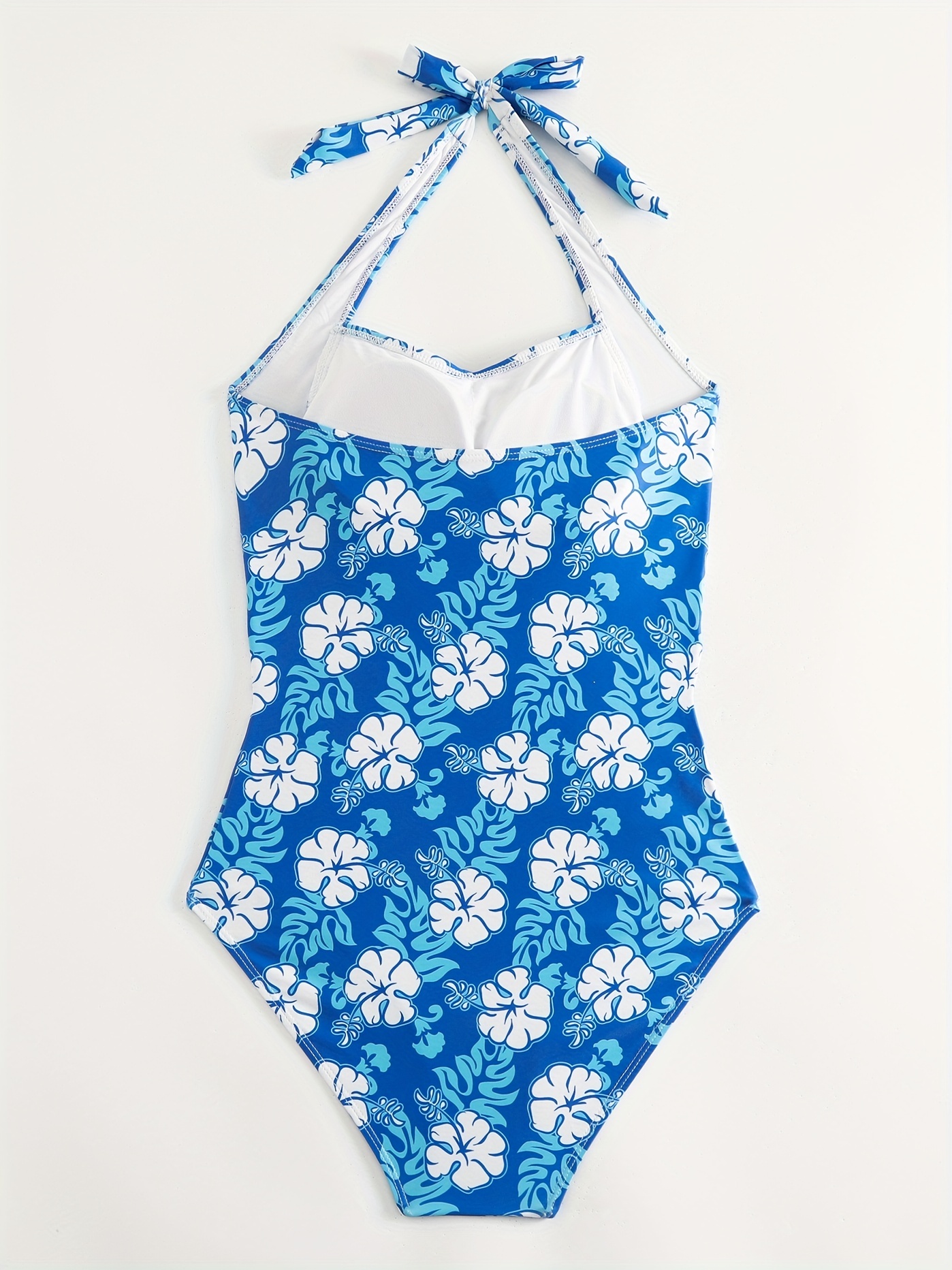 RQYYD Clearance Women V Neck Halter One Piece Swimsuits Ruched Tummy  Control Monokini Swimwear Floral Print Bathing Suit(Blue,M) 