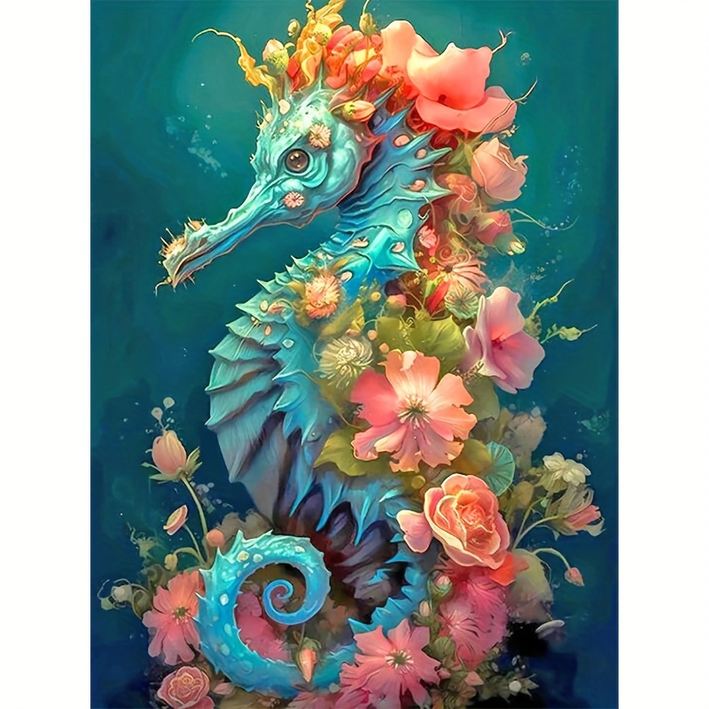 

1pc 30x40cm/11.8x15.7in 5d Diy Artificial Diamond Painting Flower Seahorse Diamond Painting Living Room Bedroom Decoration
