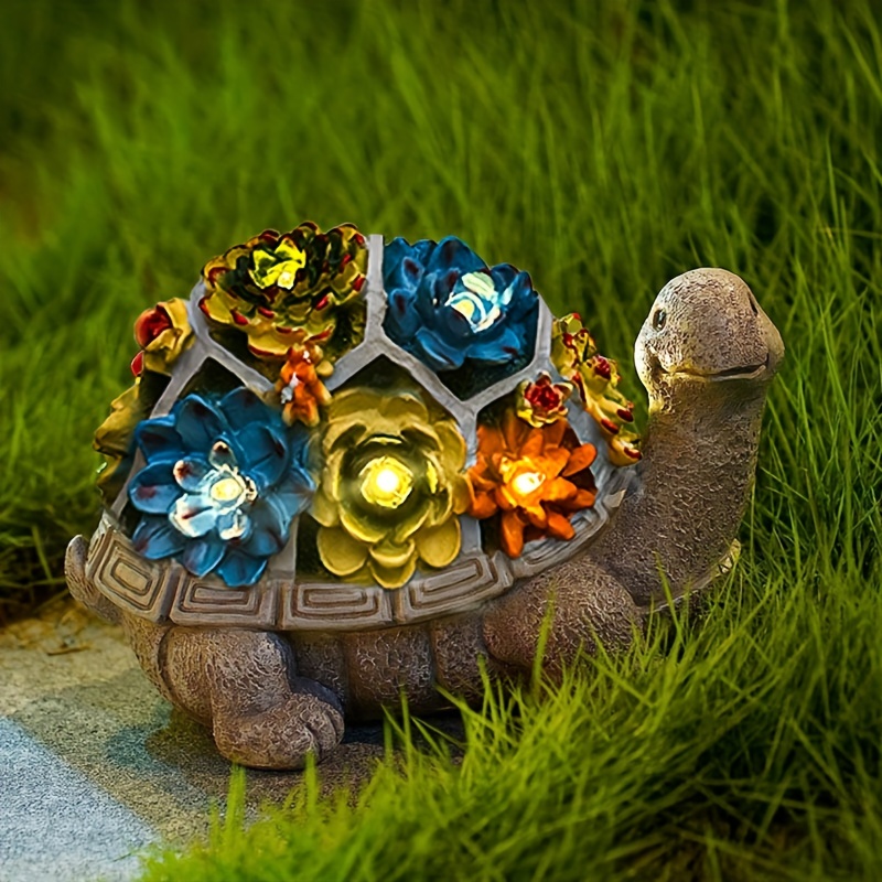 Tortue Jardin Statue Tortue Solaire Tortue Figurine Led Animal Sculpture  Résine Décoration